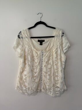 90s Y2k Ivory Lacy Romantic Milkmaid Peasant Boho Blouse Venezia Womens 14/16